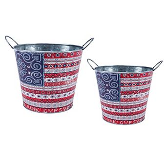Evergreen Enterprises Americana Boho Metal Planter Nested Set of 2