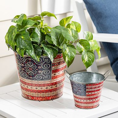 Evergreen Enterprises Americana Boho Metal Planter Nested Set of 2