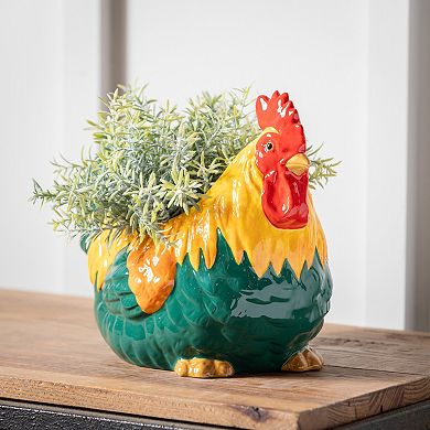 Evergreen Enterprises 8-Inch Ceramic Rooster Statue Planter