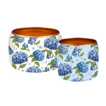 Evergreen Enterprises Hydrangea Printed Metal Planter Set of 2