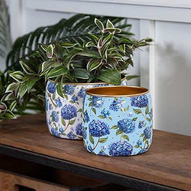 Evergreen Enterprises Hydrangea Printed Metal Planter Set of 2