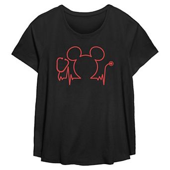 Women's Plus Disney’s Mickey Mouse ECG Waves Short Sleeve Scoop Hem Flow Graphic Tee