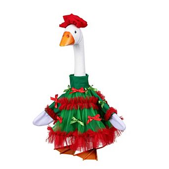 Evergreen Giddy the Porch Goose Christmas Bows Outfit Outdoor Decor