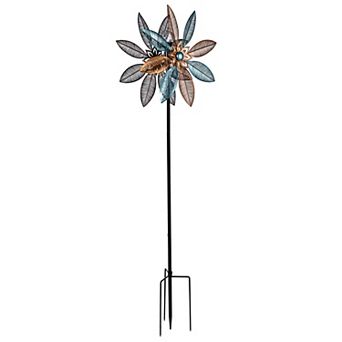 Evergreen Enterprises Metal Petal Flower Solar Wind Spinner 75-Inch Outdoor Decor