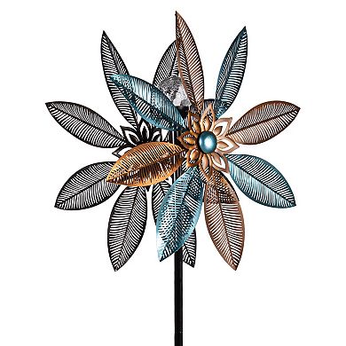 Evergreen Enterprises Metal Petal Flower Solar Wind Spinner 75-Inch Outdoor Decor
