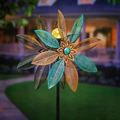 Evergreen Enterprises Metal Petal Flower Solar Wind Spinner 75-Inch Outdoor Decor