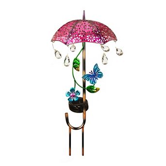 Evergreen Enterprises Jeweled Umbrella Solar Garden Stake 17-Inch Outdoor Decor