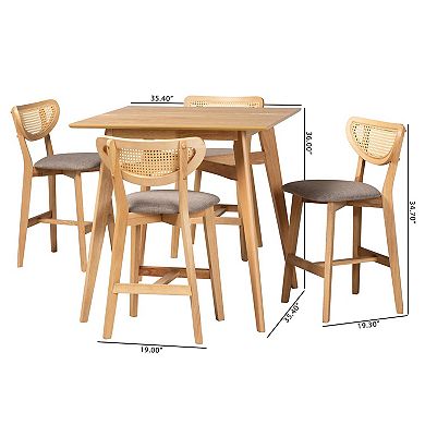 Baxton Studio Dannell 5-Piece Pub Set with Cushioned Seats