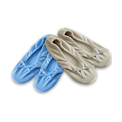 Roxoni Women’s Plush Terry & Velour Ballerina Slippers (2-Pack)