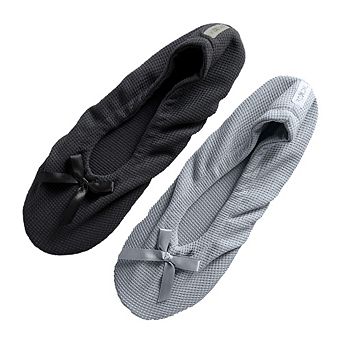 Roxoni Women’s Plush Terry & Velour Ballerina Slippers (2-Pack)