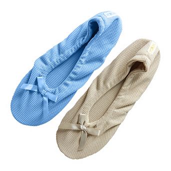 Roxoni Women’s Plush Terry & Velour Ballerina Slippers (2-Pack)