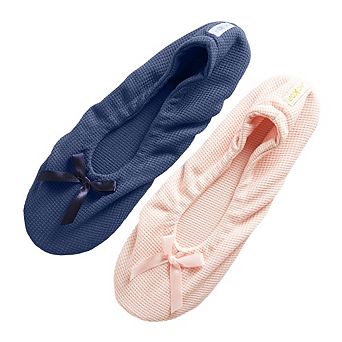 Roxoni Women’s Plush Terry & Velour Ballerina Slippers (2-Pack)