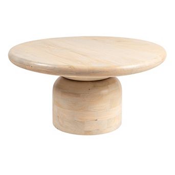 Hello Honey Round Mango Wood Coffee Table with Stacked End Grain Base
