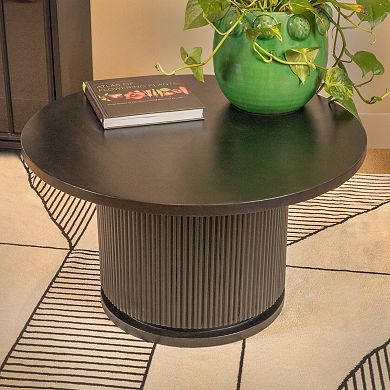 Hello Honey Round Mango Wood Pedestal Coffee Table with Ribbed Base