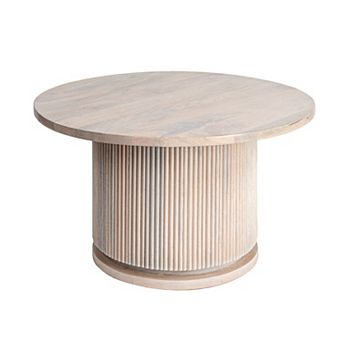 Hello Honey Round Mango Wood Pedestal Coffee Table with Ribbed Base