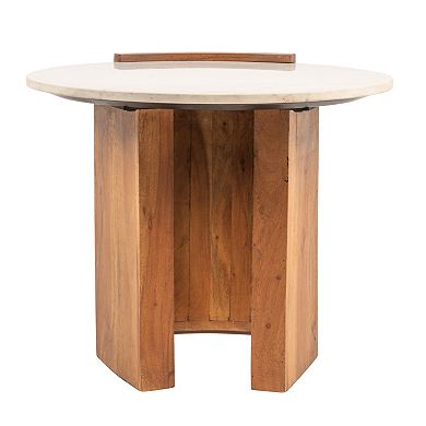 Hello Honey Round Marble and Mango Wood Semi-Enclosed Side Table in Natural Finish