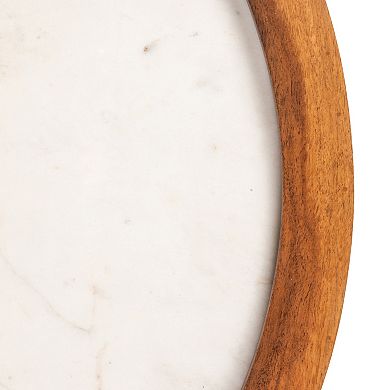 Hello Honey Round Marble and Mango Wood Semi-Enclosed Side Table in Natural Finish