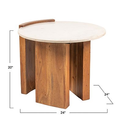 Hello Honey Round Marble and Mango Wood Semi-Enclosed Side Table in Natural Finish