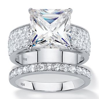 4.80 TCW Cubic Zirconia Platinum-plated Sterling Silver 2 pc Bridal Ring Set