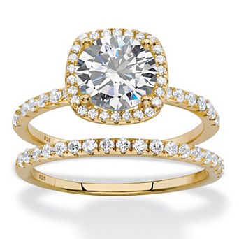 2.65 ct w. Cubic Zirconia 14k Gold-plated Silver 2 pc Halo Bridal Ring Set