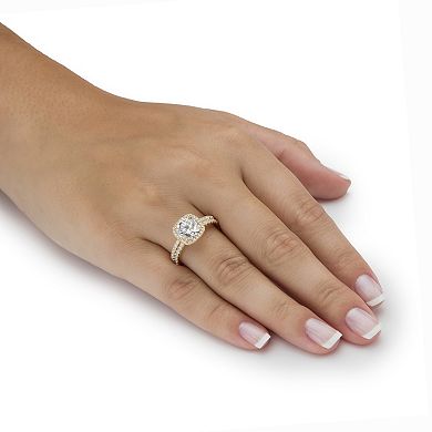 2.65 Cttw. Cubic Zirconia 14k Gold-plated Silver 2-Piece Halo Bridal Ring Set