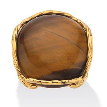 Cabochon-Shaped Genuine Tiger's Eye Gold-Plated Channel-Set Pillow Ring