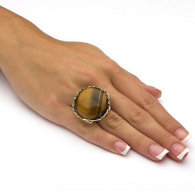 Cabochon-Shaped Genuine Tiger's Eye Gold-Plated Channel-Set Pillow Ring