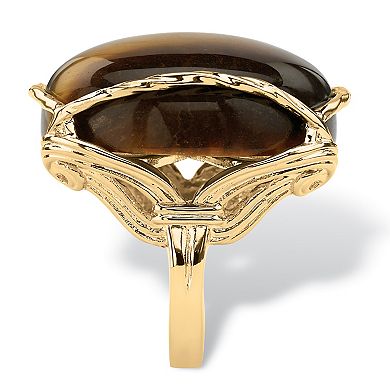 Cabochon-Shaped Genuine Tiger's Eye Gold-Plated Channel-Set Pillow Ring