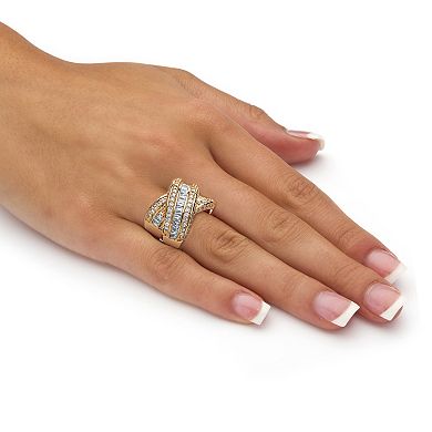 3.64 TCW Baguette Cut Cubic Zirconia Yellow Gold-Plated Crossover Ring