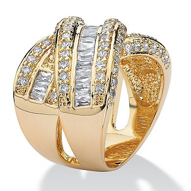 3.64 TCW Baguette Cut Cubic Zirconia Yellow Gold-Plated Crossover Ring