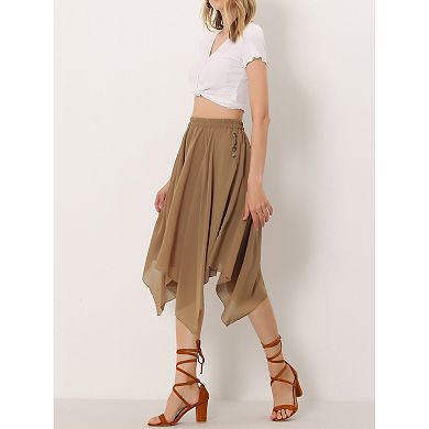 Women's Asymmetrical Hem Elastic Waist Chiffon Flowy Vintage Handkerchief Hemline Midi Skirts