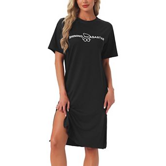 Women's T Shirt Pajama Dress Loungewear Rolled Cuffs Side Slit Soft Sleepwear Nightgown