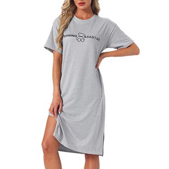 Women's T Shirt Pajama Dress Loungewear Rolled Cuffs Side Slit Soft Sleepwear Nightgown