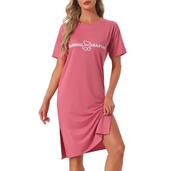 Women's T Shirt Pajama Dress Loungewear Rolled Cuffs Side Slit Soft Sleepwear Nightgown