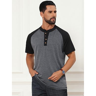 2 Packs Men's Raglan Henley Shirt Retro Colorblock Short Sleeve Button Down T-Shirts