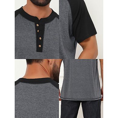 2 Packs Men's Raglan Henley Shirt Retro Colorblock Short Sleeve Button Down T-Shirts