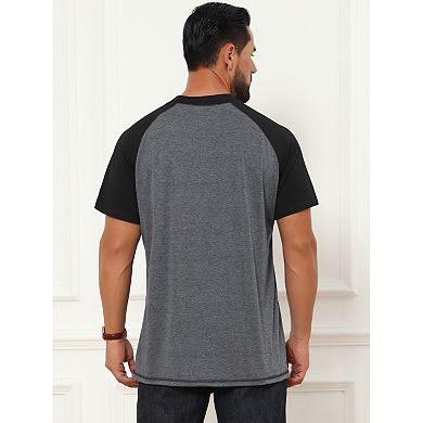 2 Packs Men's Raglan Henley Shirt Retro Colorblock Short Sleeve Button Down T-Shirts