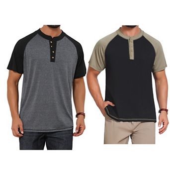 2 Packs Men's Raglan Henley Shirt Retro Colorblock Short Sleeve Button Down T-Shirts