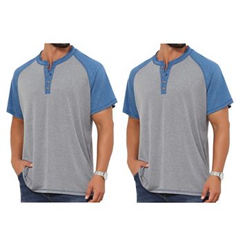 2 Packs Men's Raglan Henley Shirt Retro Colorblock Short Sleeve Button Down T-Shirts