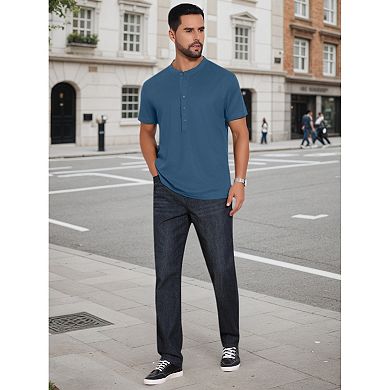 2 Packs Men's Henley Shirt Breathable Short Sleeve Button Down T-Shirts