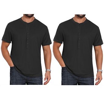 2 Packs Men's Henley Shirt Breathable Short Sleeve Button Down T-Shirts