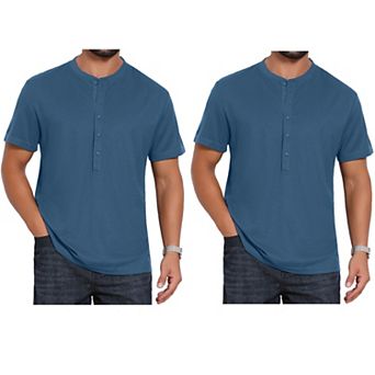 2 Packs Men's Henley Shirt Breathable Short Sleeve Button Down T-Shirts