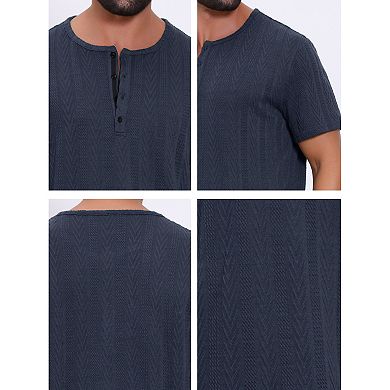 2 Packs Men's Henley Shirt Short Sleeve Button Down Jacquard Texture Knitted T-Shirts