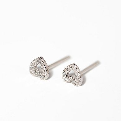 Belinda Jewelz Sterling Silver Lab Grown Pave Diamond Heart Studs