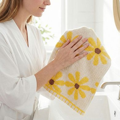Pure Cotton Daisy Pattern Hand Towel, Highly Absorbent, Floral Design, 1 Pack for Home 13" x 29"