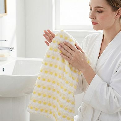 Checkered Plaid Cotton Hand Towel 29x13 Inches, 3D Jacquard Soft Absorbent Towel for Home