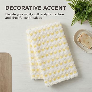 Checkered Plaid Cotton Hand Towel 29x13 Inches, 3D Jacquard Soft Absorbent Towel for Home