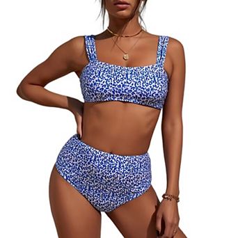 Women's Leopard Print High Waist Two Piece Swimsuit Set for Beach Vacation