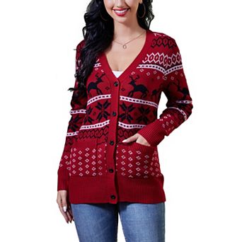 Women's Christmas Cardigans Button Down Open Front Knit Pullover Long Sleeve Cardigan Sweaters