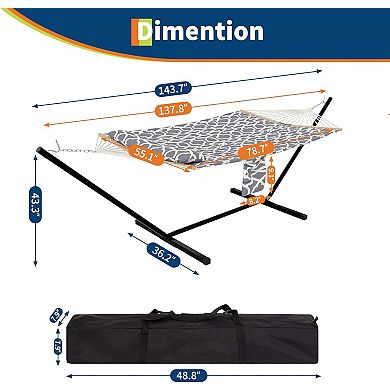 Double Hammock with Stand ,2 Person Heavy Duty 350 Lbs Capacity,Portable Rope Hammock for Outdoor